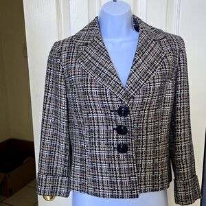 Tahari Arthur S Lavine Tweed Blazer Women's Size 4 Navy/Beige,‎ Cream